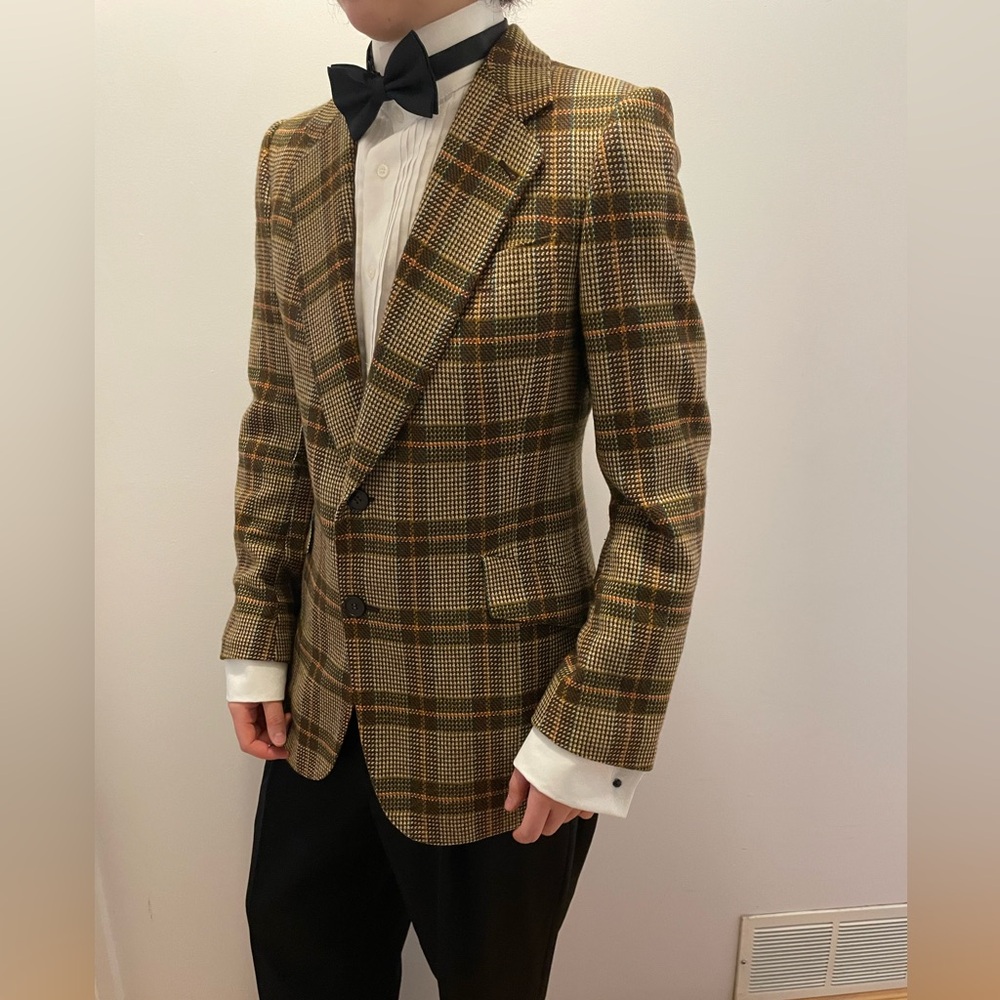 Men’s Vintage Lou Myles Breon Tweed Sport Coat Blazer Houndstooth Plaid 19” PTP